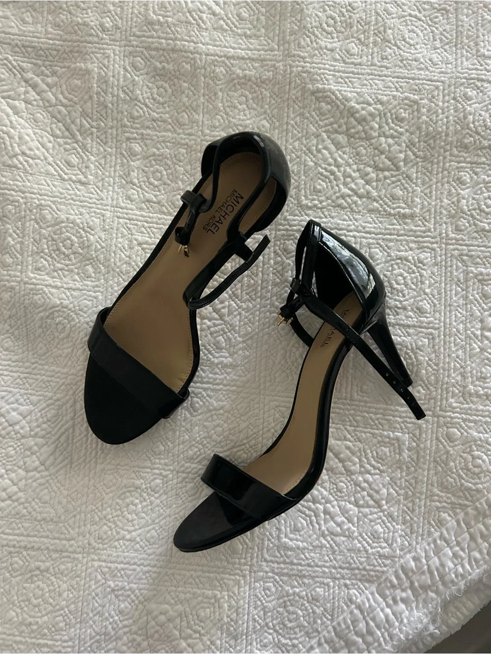 Michael Kors Black Patent Strap Open-Toe Heels